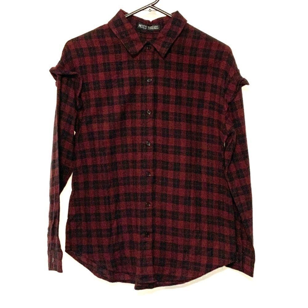 Mixed Thread red black flannel ruffled sleeve